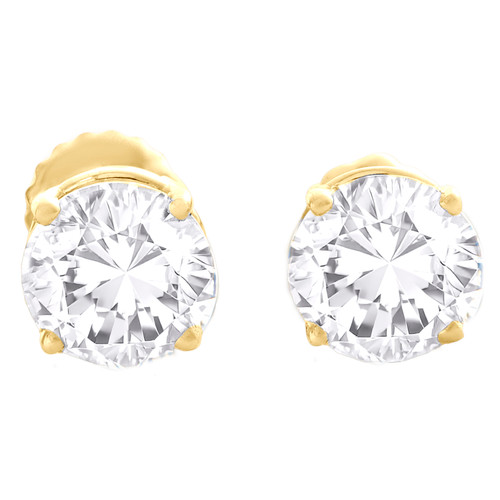 10K Yellow Gold Lab Grown Diamond Basket Round Solitaire Stud Earrings 2 TCW