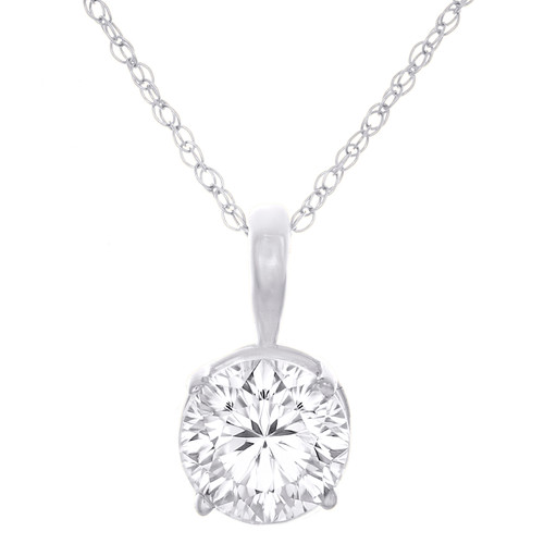 10K White Gold Lab Grown Diamond Women's Basket Solitaire 18" Necklace 1 CT