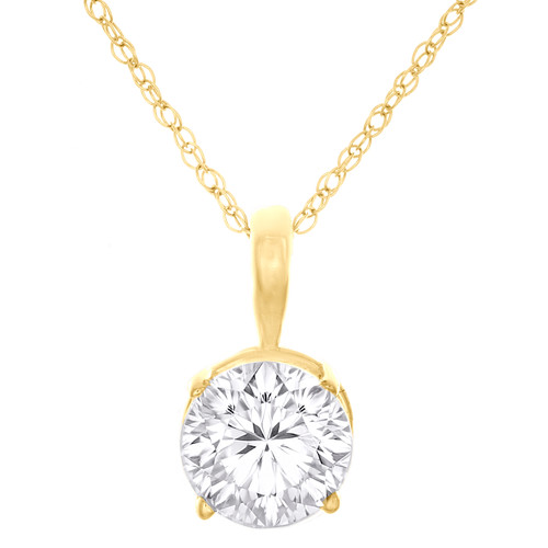 10K Yellow Gold Lab Grown Diamond Women's Basket Solitaire 18" Necklace 1 CT