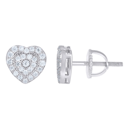 925 Sterling Silver Moissanite 8mm Braid Double Halo Heart Stud Earrings 1/3 CT