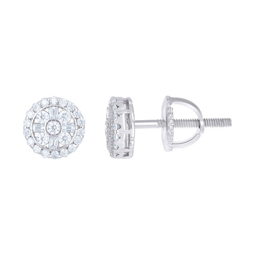 925 Sterling Silver Baguette Moissanite 7mm Cross & Circle Stud Earrings 1/2 CT