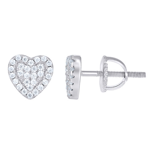 925 Sterling Silver Moissanite Women's 8mm Love Halo Heart Stud Earrings 1/3 CT