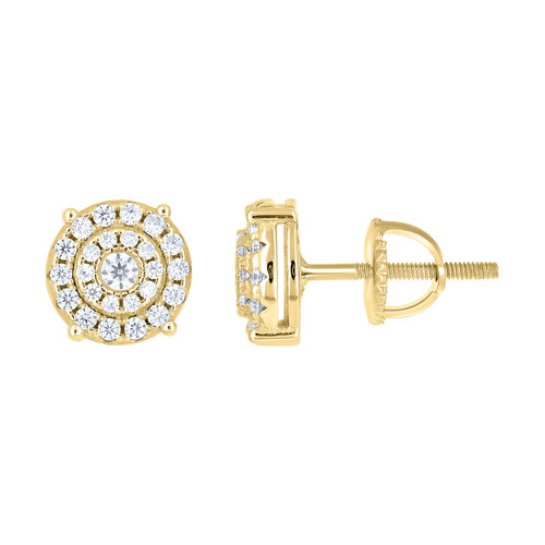 Yellow Gold Plated Moissanite 8mm Double Halo 4 Prong Circle Stud Earring 1/2 CT