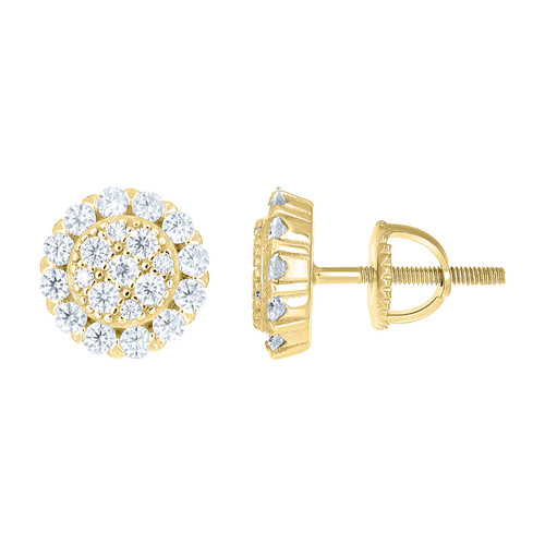 925 Yellow Gold Plated Moissanite 10mm Tiered Halo Floral Stud Earrings 1.26 CT