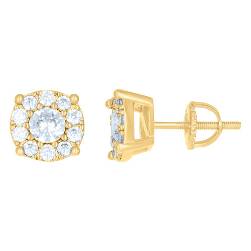 Yellow Gold Plated Moissanite 9mm Solitaire 4 Prong Round Stud Earrings 1.50 CT
