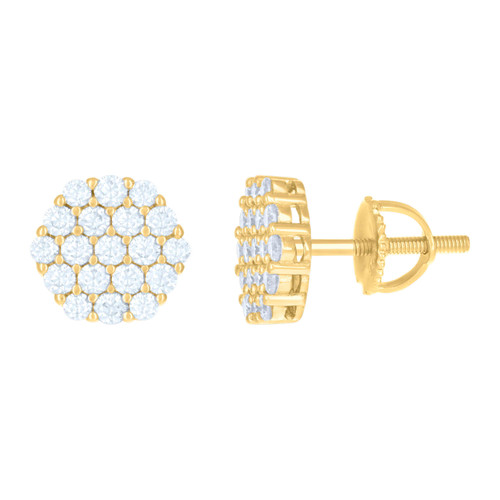 Yellow Gold Plated Moissanite Unisex 10mm Cluster Octagon Stud Earrings 3/4 CT