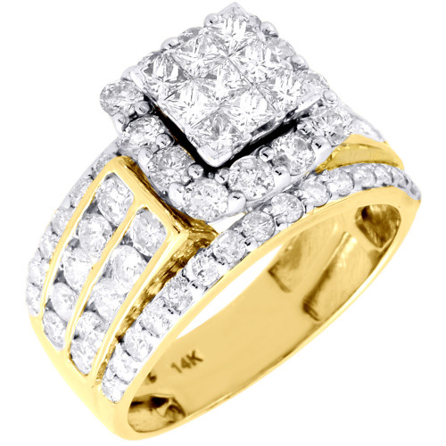 Diamond Wedding Engagement Ring 14K Yellow Gold Princess Cut Halo Style 2.87 Ctw