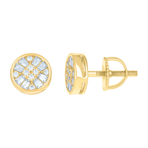 925 Gold Plated Baguette Moissanite 8mm Flat Floral Round Stud Earrings 0.69 CT