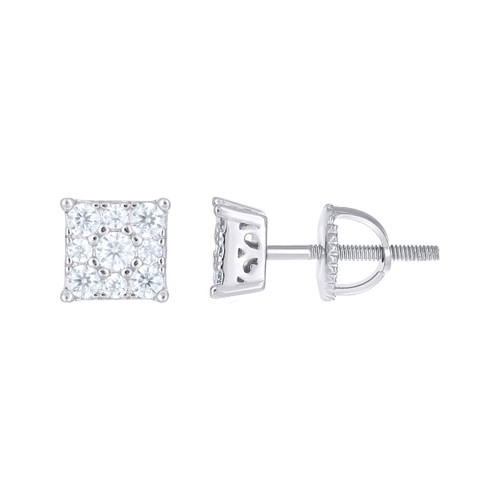925 Sterling Silver Moissanite 5.5mm 4 Prong Cluster Square Stud Earrings 1/2 CT