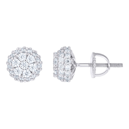 925 Sterling Silver Moissanite Unisex 9mm Flower 3D Round Stud Earrings 1.30 CT