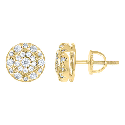 Yellow Gold Plated Moissanite Unisex 10mm Geometric Round Stud Earrings 3/4 CT