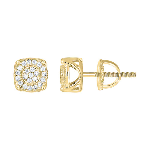 925 Yellow Gold Plated Moissanite 7mm 4 Prong Basket Round Stud Earrings 1/4 CT