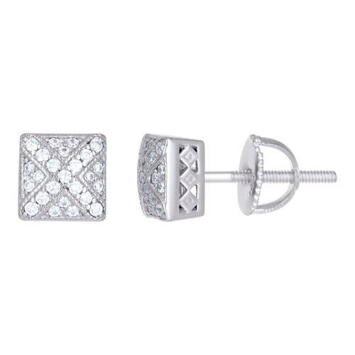 925 Sterling Silver Moissanite 7mm Milgrain 'X' Domed Square Stud Earring 1/5 CT