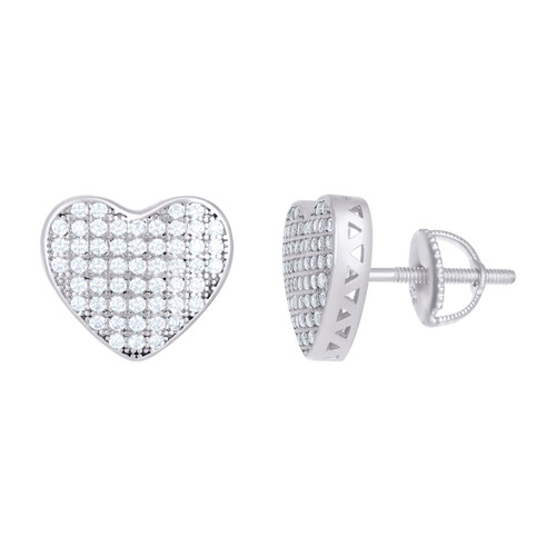 Sterling Silver Moissanite Womens 11.5mm Cluster Flat Heart Stud Earrings 1/2 CT