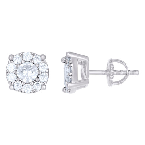 Sterling Silver Moissanite 9mm Prong Solitaire Round Halo Stud Earrings 1.50 CT