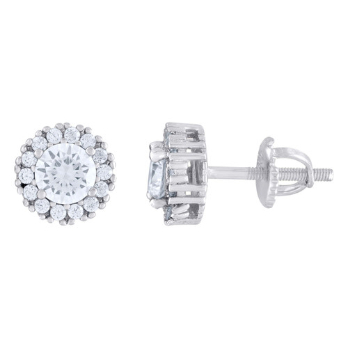 Sterling Silver Moissanite 8.5mm Prong Solitaire Round Halo Stud Earring 1.28 CT