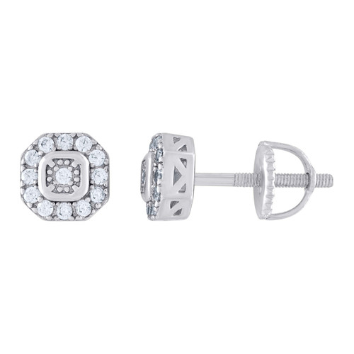 Sterling Silver Moissanite 6.5mm Cluster Square in Octagon Stud Earrings 1/5 CT