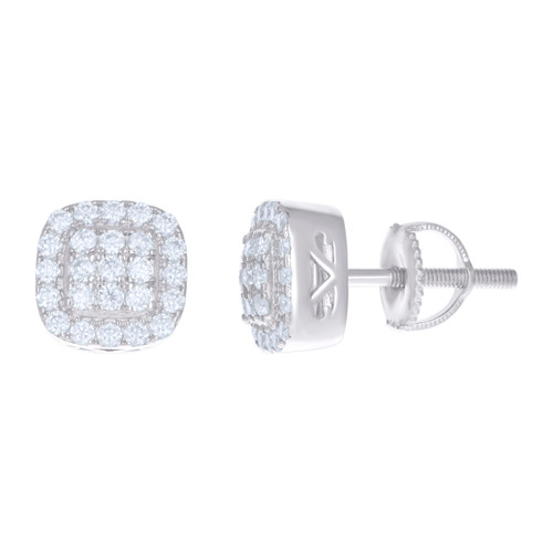 925 Sterling Silver Moissanite 8.5mm Dome Cushion Halo Square Stud Earrings 1 CT