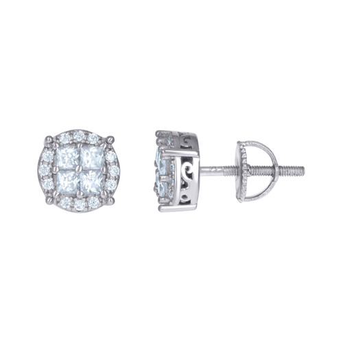 925 Sterling Silver Moissanite 8mm Quad Princess Round Halo Stud Earring 1.41 CT