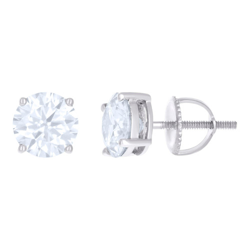 925 Sterling Silver Moissanite 7mm 4 Prong Solitaire Round Stud Earrings 2.40 CT