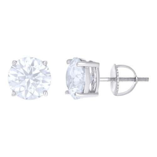 925 Sterling Silver Moissanite 8mm 4 Prong Solitaire Round Stud Earrings 4 TCW