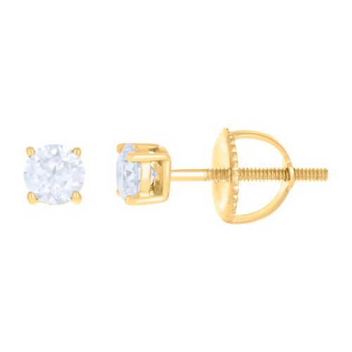 Yellow Gold Plated Moissanite 4mm 4 Prong Solitaire Round Stud Earrings 3/5 TCW