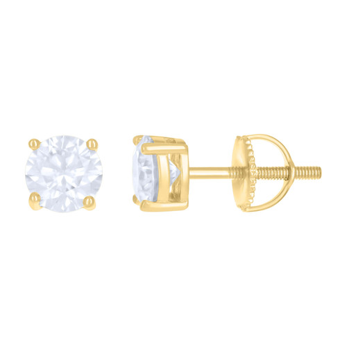 Yellow Gold Plated Moissanite 6mm 4 Prong Solitaire Round Stud Earrings 1.60 TCW
