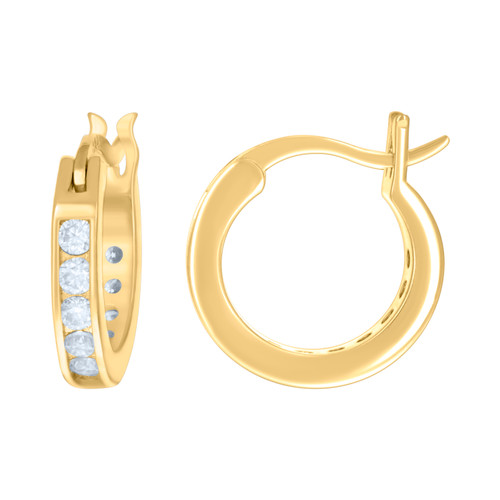 925 Yellow Gold Plated Channel Moissanite 14mm 1 Row Hinged Hoop Earrings 4/5 CT