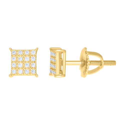 925 Yellow Gold Plated Moissanite 5mm 4 Prong Flat Square Stud Earrings 0.13 CT