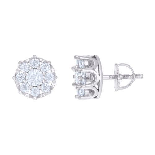 925 Sterling Silver Solitaire Moissanite 10.5mm Prong Flower Stud Earrings 2 CT