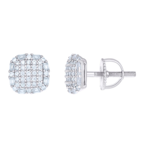 Sterling Silver Baguette Moissanite 8mm Dome Cushion Square Stud Earrings 3/5 CT