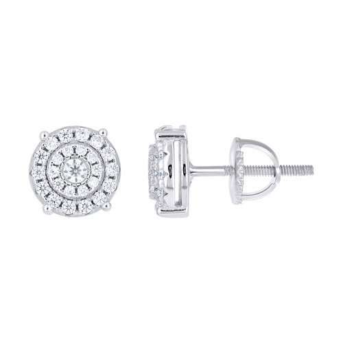 Sterling Silver Moissanite 8mm 4 Prong Double Halo Round Stud Earrings 1/2 CT