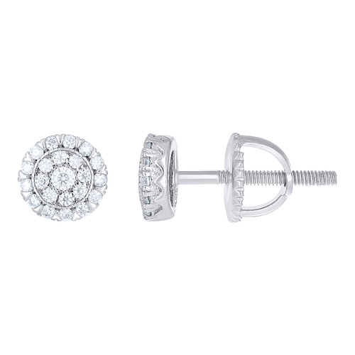 925 Sterling Silver Moissanite 6mm Double Halo U-Cut Round Stud Earrings 1/4 CT