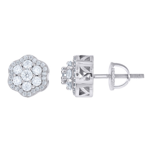 925 Sterling Silver Moissanite 9mm Cluster Floral Halo Flower Stud Earrings 1 CT
