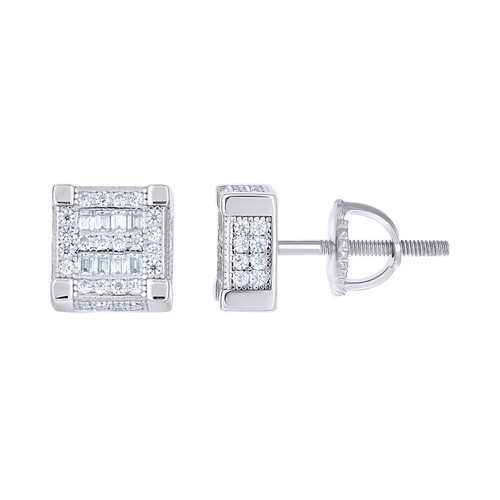 Sterling Silver Baguette Moissanite Hip Hop 3D Cube Square Stud Earrings 0.84 CT