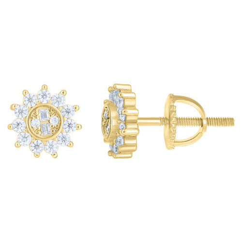925 Yellow Gold Plated Baguette Moissanite Sunburst 8mm Sun Stud Earrings 2/5 CT