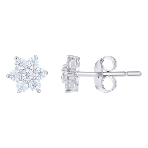 Sterling Silver Moissanite Womens 6.5mm Star Cluster Flower Stud Earrings 1/2 CT