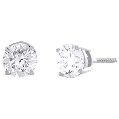 14K White Gold Lab Grown Diamond 11.5mm Solitaire Round Stud Earrings 2.52 TCW