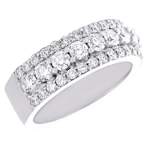 10K White Gold Lab Created Diamond Men's 8mm Tiered 3 Row Wedding Band 2.58 CT