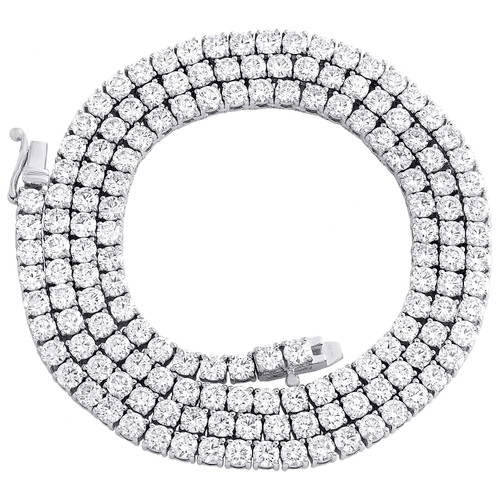 10K White Gold Lab Grown Diamond 3mm Solitaire Round Tennis 18" Chain 16.30 CT