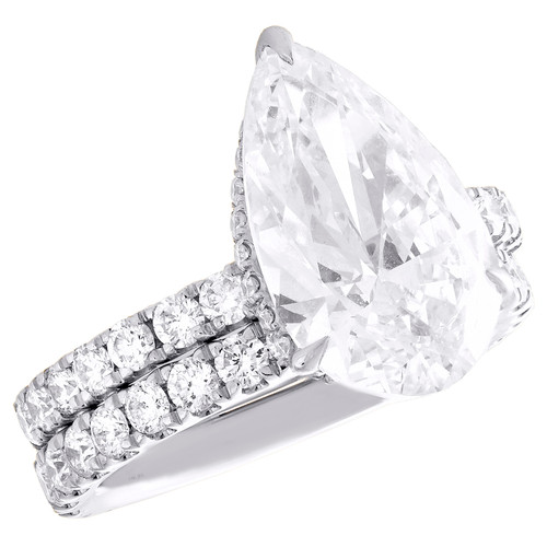 14K White Gold Lab Created Diamond Solitaire Pear Hidden Halo Bridal Set 6.88 CT
