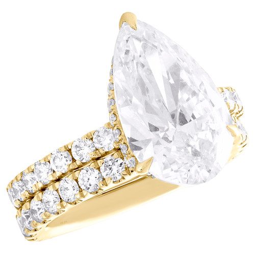 14K Yellow Gold Lab Grown Diamond Solitaire Pear Hidden Halo Bridal Set 7 TCW