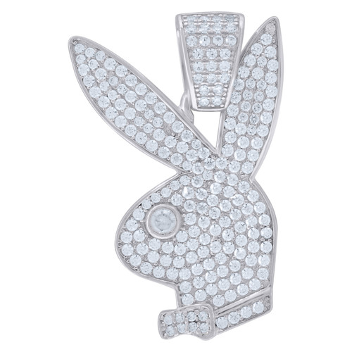 925 Sterling Silver Moissanite Men's Symbol Charm Play Bunny Boy Pendant 1.68 CT