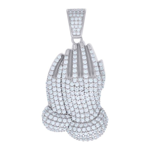 925 Sterling Silver Moissanite Iced Out Charm Praying Hands Pendant 4.15 CT