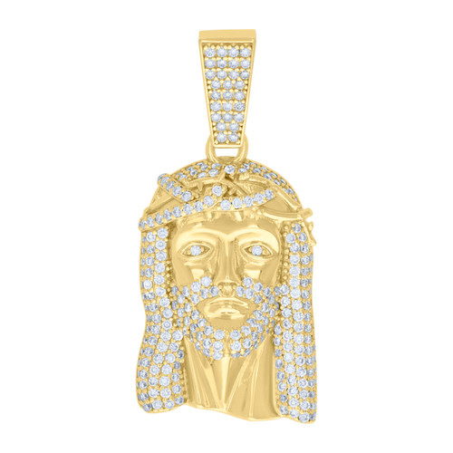 Yellow Gold Plated Moissanite Religious Head Charm Jesus Face Pendant 1.34 CT