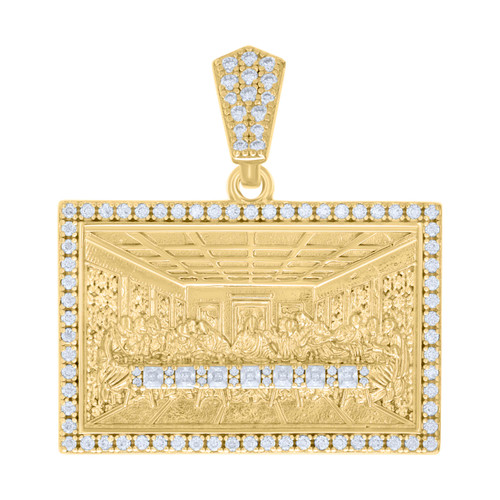 925 Yellow Gold Plated Moissanite Rectangle Last Supper Portrait Pendant 1.62 CT