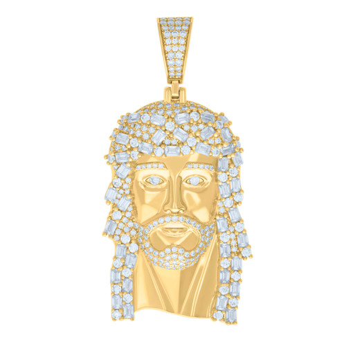 925 Yellow Gold Plated Baguette Moissanite Head Charm Jesus Face Pendant 6.80 CT