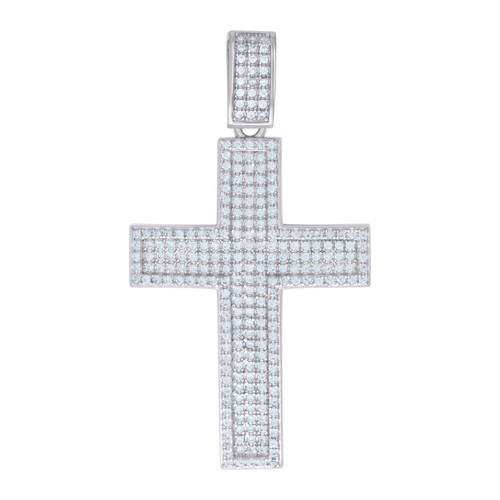 925 Sterling Silver Moissanite Iced Out Pave Charm Halo Latin Cross Pendant 1 CT