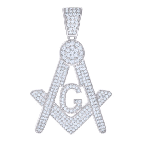 925 Sterling Silver Moissanite Pave Mason Symbol Charm Masonic Pendant 1.91 CT
