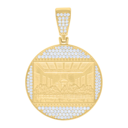 Yellow Gold Plated Moissanite Ice Portrait Medallion Last Supper Pendant 2.24 CT
